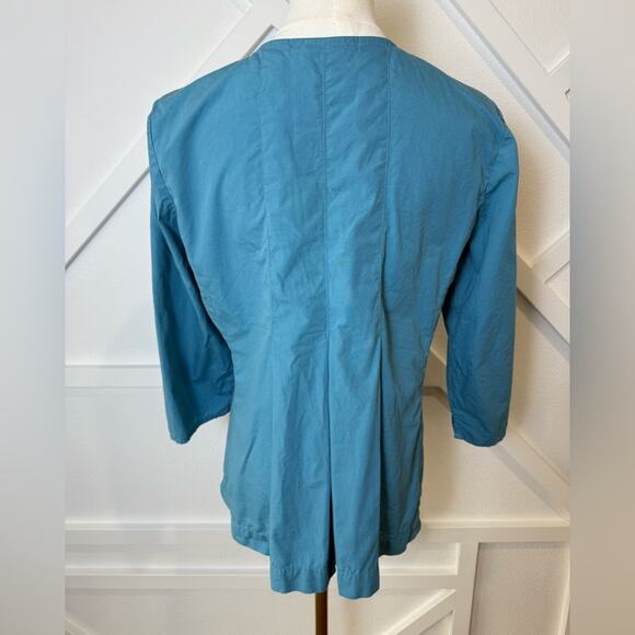 J. Jill 100% Cotton Button Up Pleated 3/4 Sleeve Blouse Aquamarine Teal Size XS - Picture 5 of 10